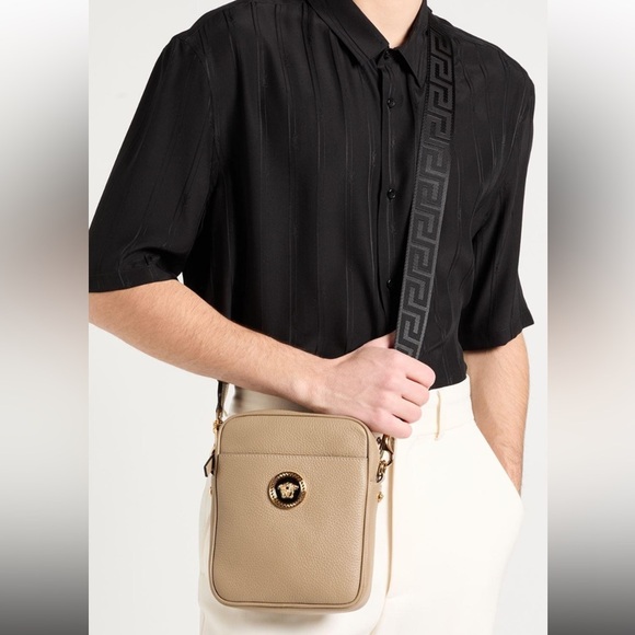 Neutral🤎Versace crossbody Tan Leather La Medusa satchel bag cream shoulder bag - Picture 3 of 16